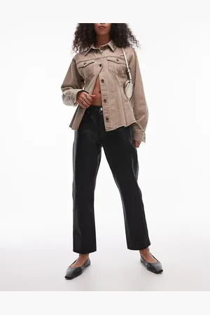 Topshop Mid rise straight cropped coated jean in