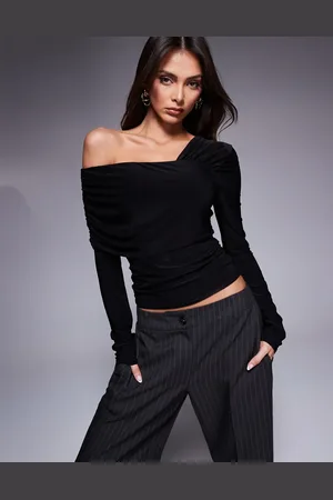 Fashionkilla Double sculpted slinky one shoulder fold over top in