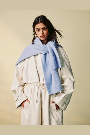 & OTHER STORIES Vinyl trench coat with drawstring waist in cream