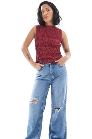 New Look Ripped wide leg jean in mid