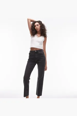 Topshop Mid rise straight cropped jean with raw hems in washed