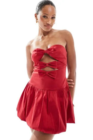 The Frolic Exclusive bandeau bow detail cut out satin puffball mini dress in