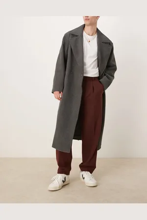 ASOS Smart wool mix oversized tapered trousers with front pleat in burgundy twill