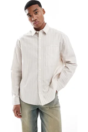 River Island Relaxed fit shirt in beige stripe