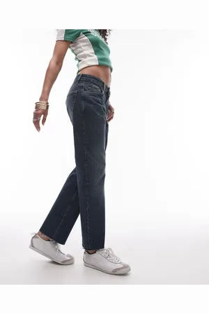 Topshop Mid rise straight cropped jean with raw hems in vintage rich