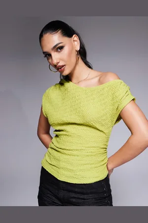 ASOS Asymmetric off shoulder textured top in olive