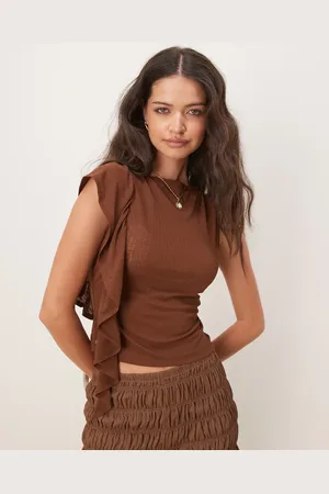 ASOS Dry handle rib frill detail slash neck top in
