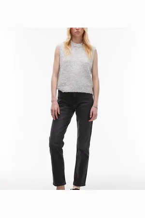 Topshop Mid rise straight cropped jean in washed