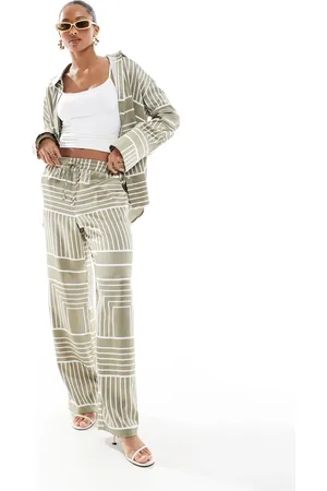 4th & Reckless Satin wide leg trousers co-ord in sage tile print
