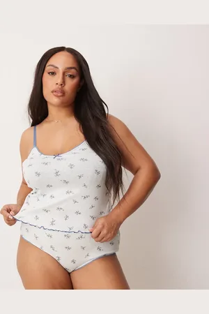 ASOS ASOS DESIGN Curve Freya pointelle cami & brief set in ditsy print