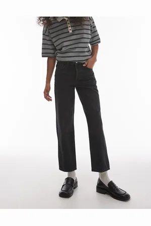 Topshop Runway mid rise straight cropped jean in washed