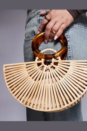 River Island Wooden basket bag in