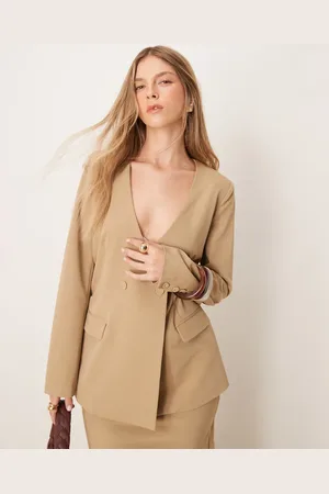 Pretty Lavish Collarless blazer co-ord in camel
