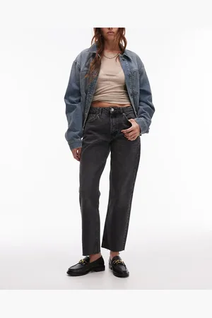 Topshop Mid rise straight cropped jean with raw hems in washed