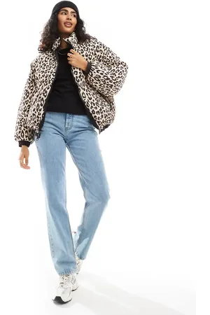 Bershka Reversible padded jacket in & leopard print