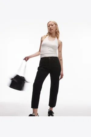 Topshop Mid rise straight cropped jean with raw hems in