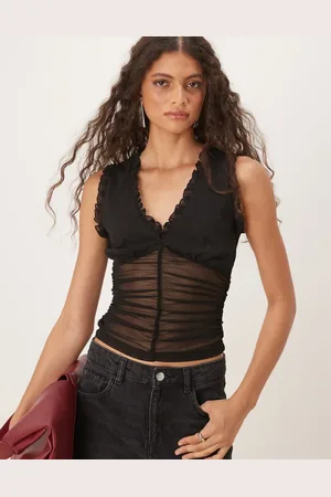 ASOS Mesh frill gathered tank top in