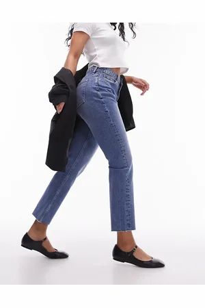 Topshop Mid rise straight cropped jean with raw hems in mid