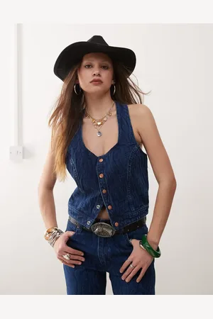 Wrangler Co-ord button front denim top with all over print in dark