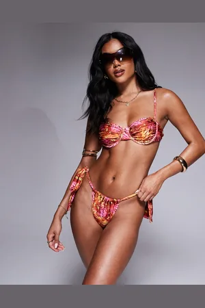 Candypants Abstract printed ruched underwire bikini top in