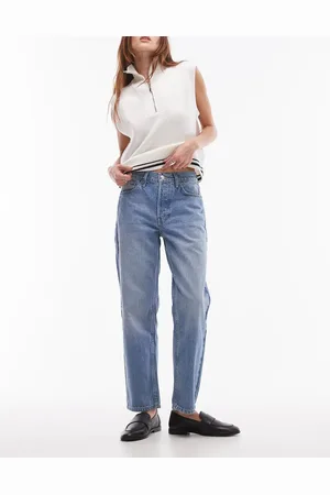 Topshop Runway mid rise straight cropped jean in bleach