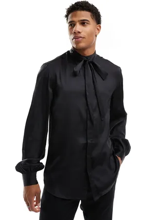ASOS Satin regular shirt with tie neck and blouson volume sleeve
