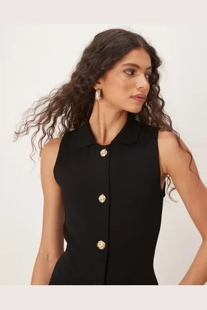 MANGO Knitted gold button waistcoat in