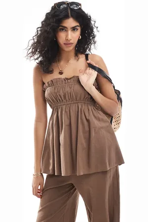 Esmée Esmee Exclusive ruched bandeau linen look top in coffee