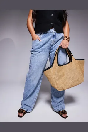 ASOS Straw tote bag with pipping in natural