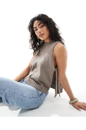 ASOS Crew neck knit tabard vest with tie sides in mocha