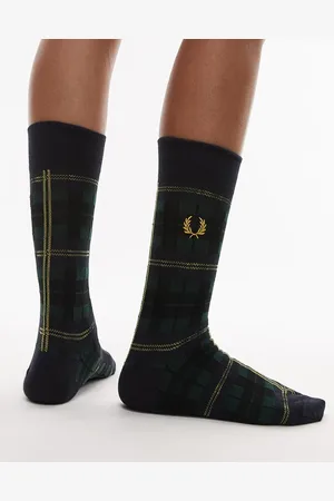 Fred Perry Tartan check socks in navy and green