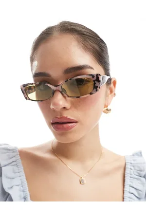 Aire Equinox pointed rectangle sunglasses in cookie tort with green lens