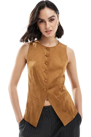 Stradivarius Faux suede waistcoat in camel