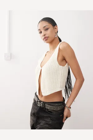 Noisy May Split front knitted tank top in cream