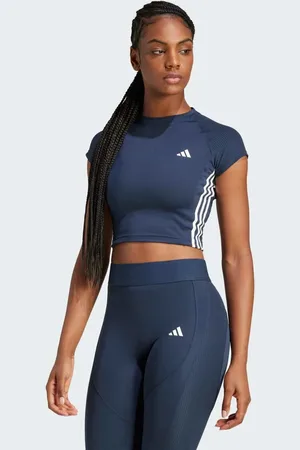adidas Adidas Training Hyperglam cropped t-shirt in dark blue