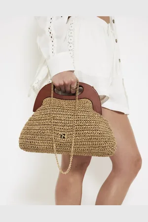 River Island Raffia frame clutch bag in beige