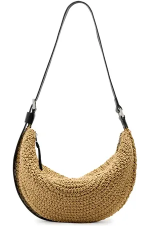 AllSaints Half moon straw textured shoulder bag in natural