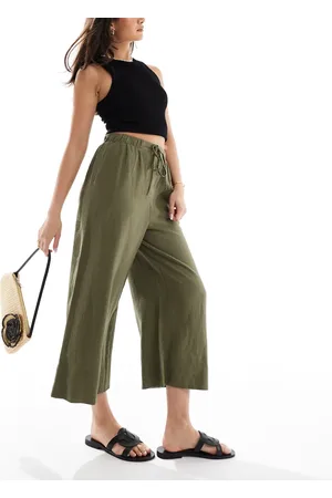 New Look Linen cropped trousers in khaki