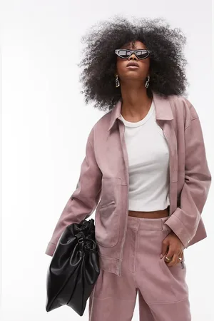 Topshop Co-ord premium real suede jacket with seam detail in