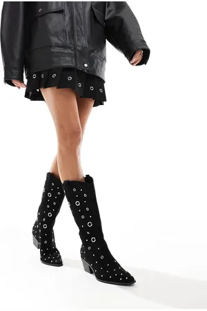 Stradivarius Western boot in suede with studs
