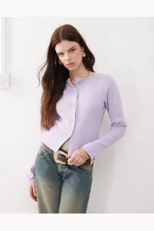Reclaimed Ribbed button through top in lilac