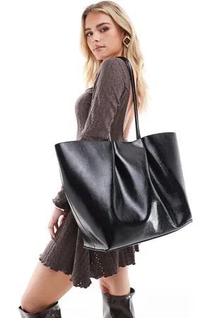 Stradivarius Faux leather oversized shopper bag in