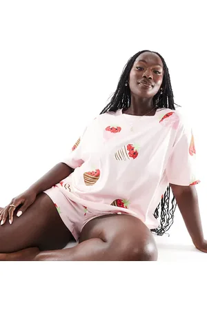 ASOS ASOS DESIGN Curve chocolate strawberry oversized tee & short pyjama set in