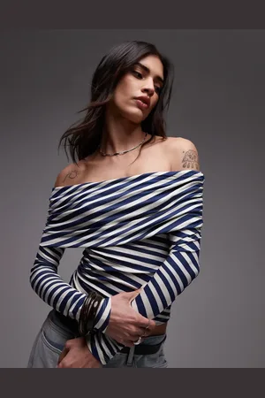 Topshop Off the shoulder bardot top in stripe