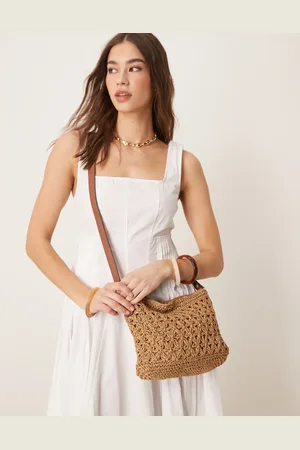 Accessorize Mini cross body straw bag in beige