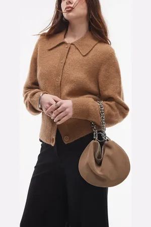Topshop Gemima chain handle suede clutch bag in mink