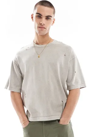 Bershka Knitted washed t-shirt in beige