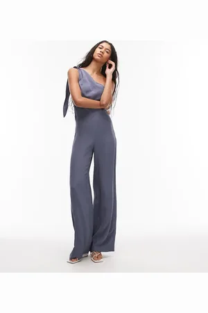 MANGO Draped one shoulder jumpsuit in grey