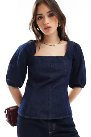 ASOS Cinched waist seamed top in denim