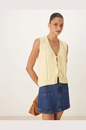 ASOS Cable knitted tie front vest in buttermilk